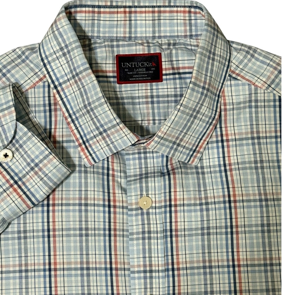 UNTUCKit Men's Plaid Button-Down Shirt in White, Blue, Red